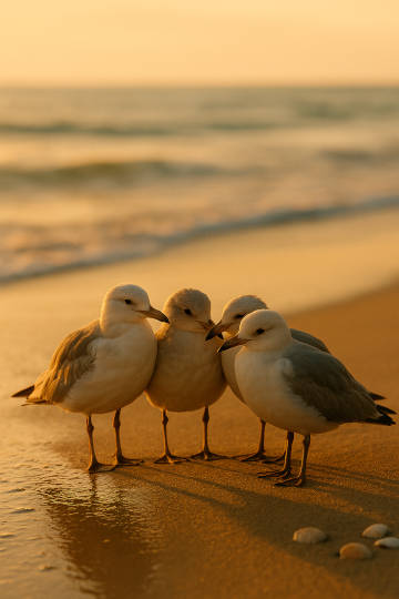 Vier Möwen am Strand – Motiv für Gemeinschaft, Unterstützung und den Gesprächskreis